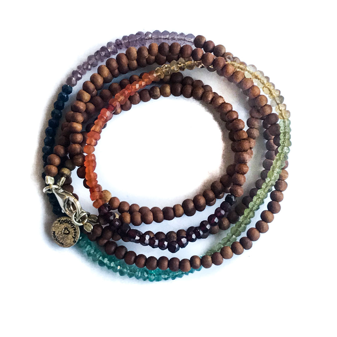 Gemstone & Sandalwood Wrap Chakra Bracelet IndiOdyssey