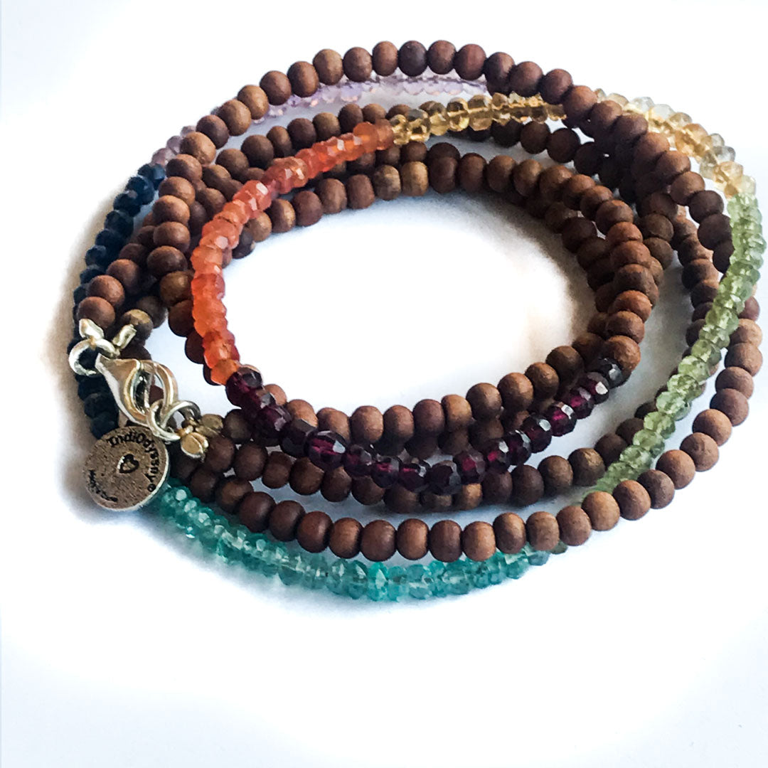 Gemstone &amp; Sandalwood Wrap Chakra Bracelet IndiOdyssey