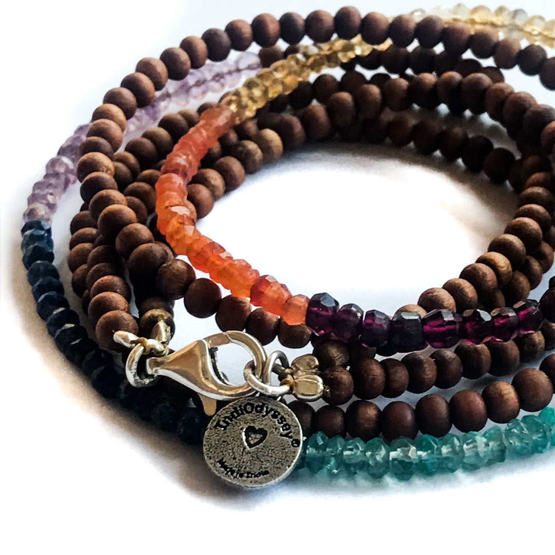 Gemstone &amp; Sandalwood Wrap Chakra Bracelet IndiOdyssey