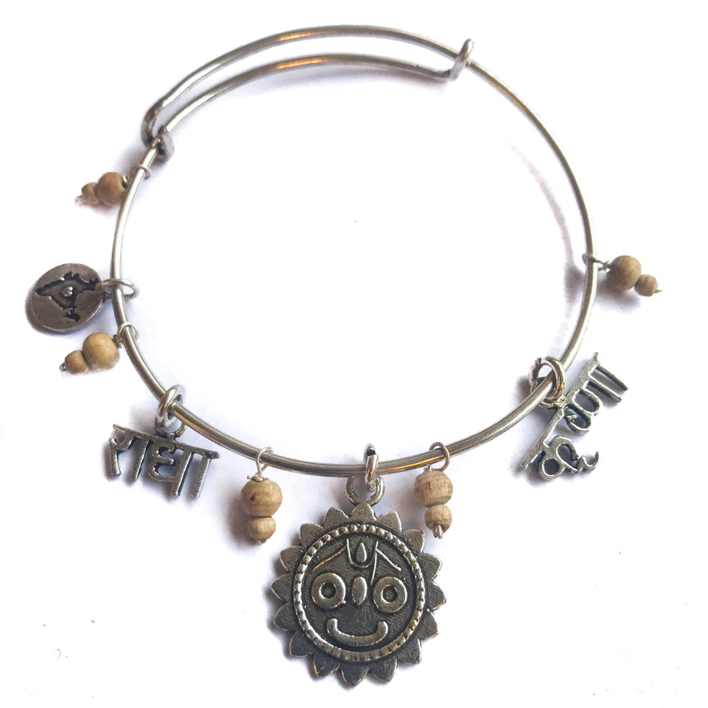 Bangle Bracelet RadhaKrishna Jagannath Adjustable Sterling Silver Indiodyssey
