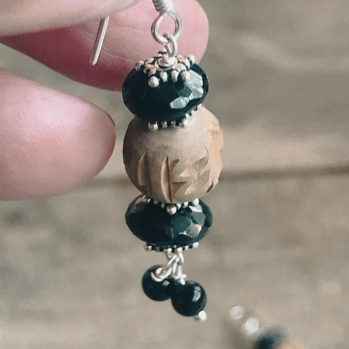 Sterling Silver Tulsi and Black Onyx Dangle Earrings