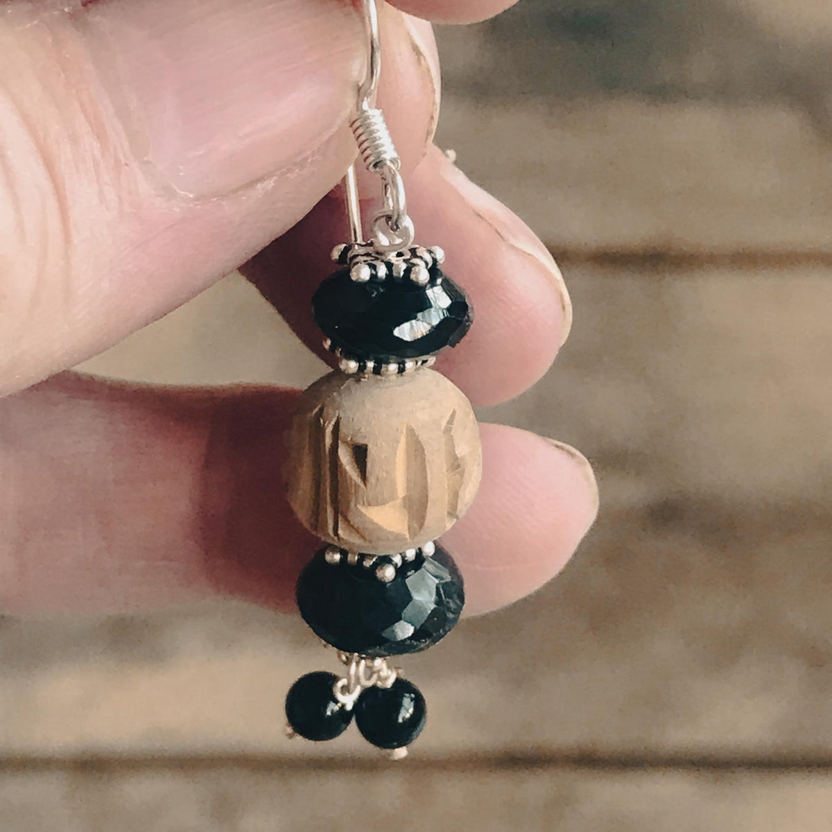 Sterling Silver Tulsi and Black Onyx Dangle Earrings