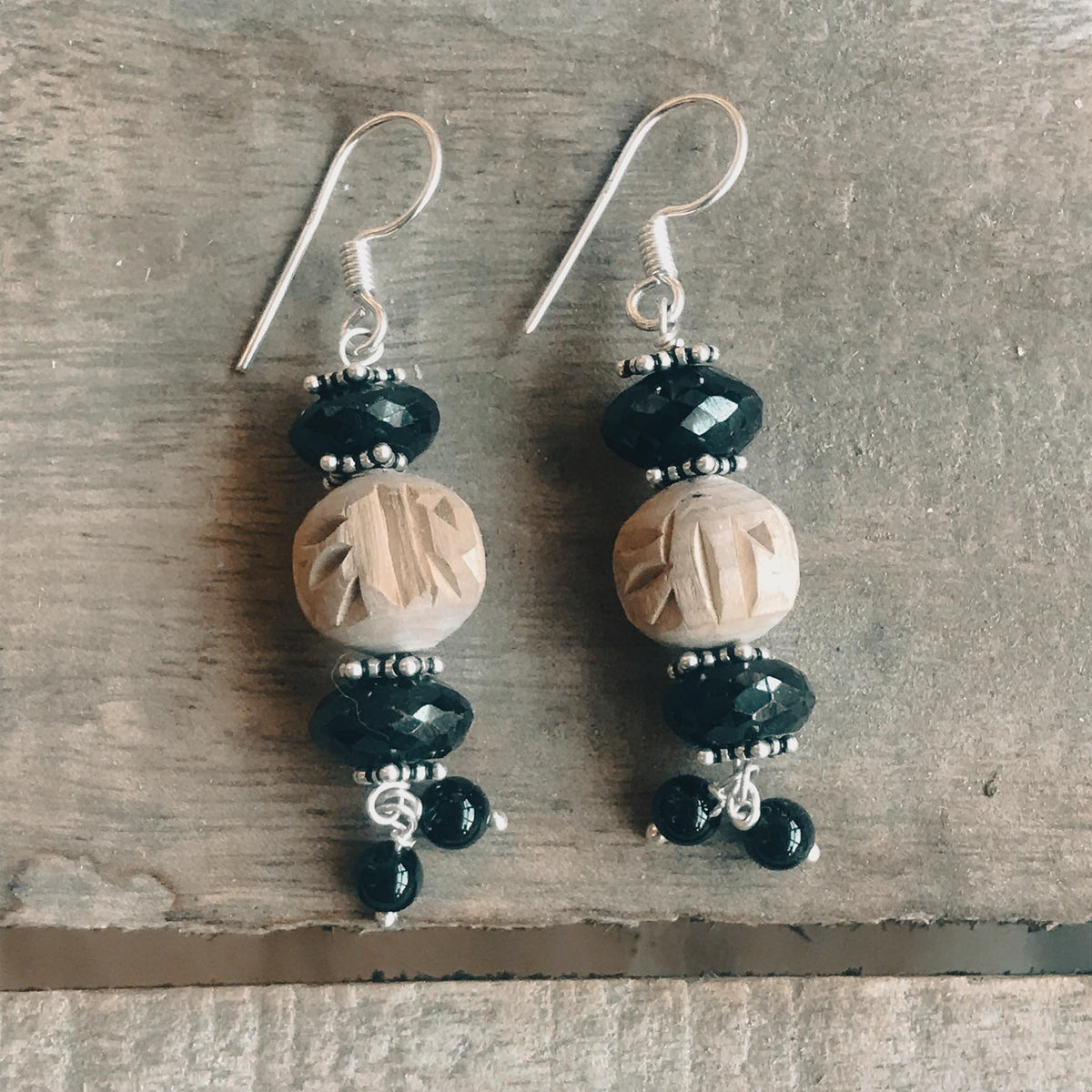 Sterling Silver Tulsi and Black Onyx Dangle Earrings