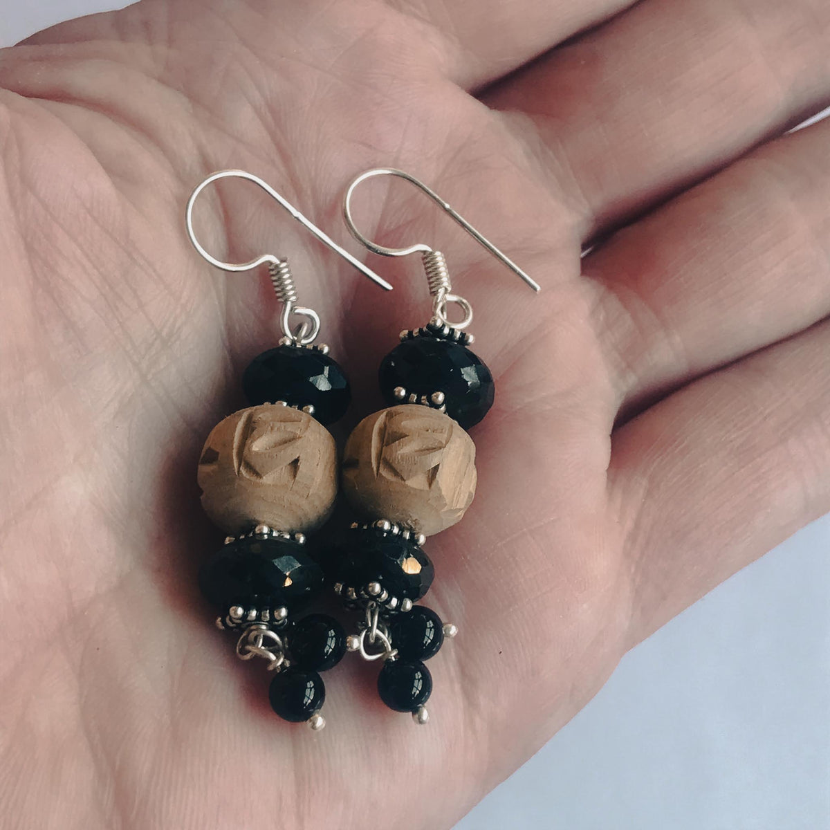 Sterling Silver Tulsi and Black Onyx Dangle Earrings