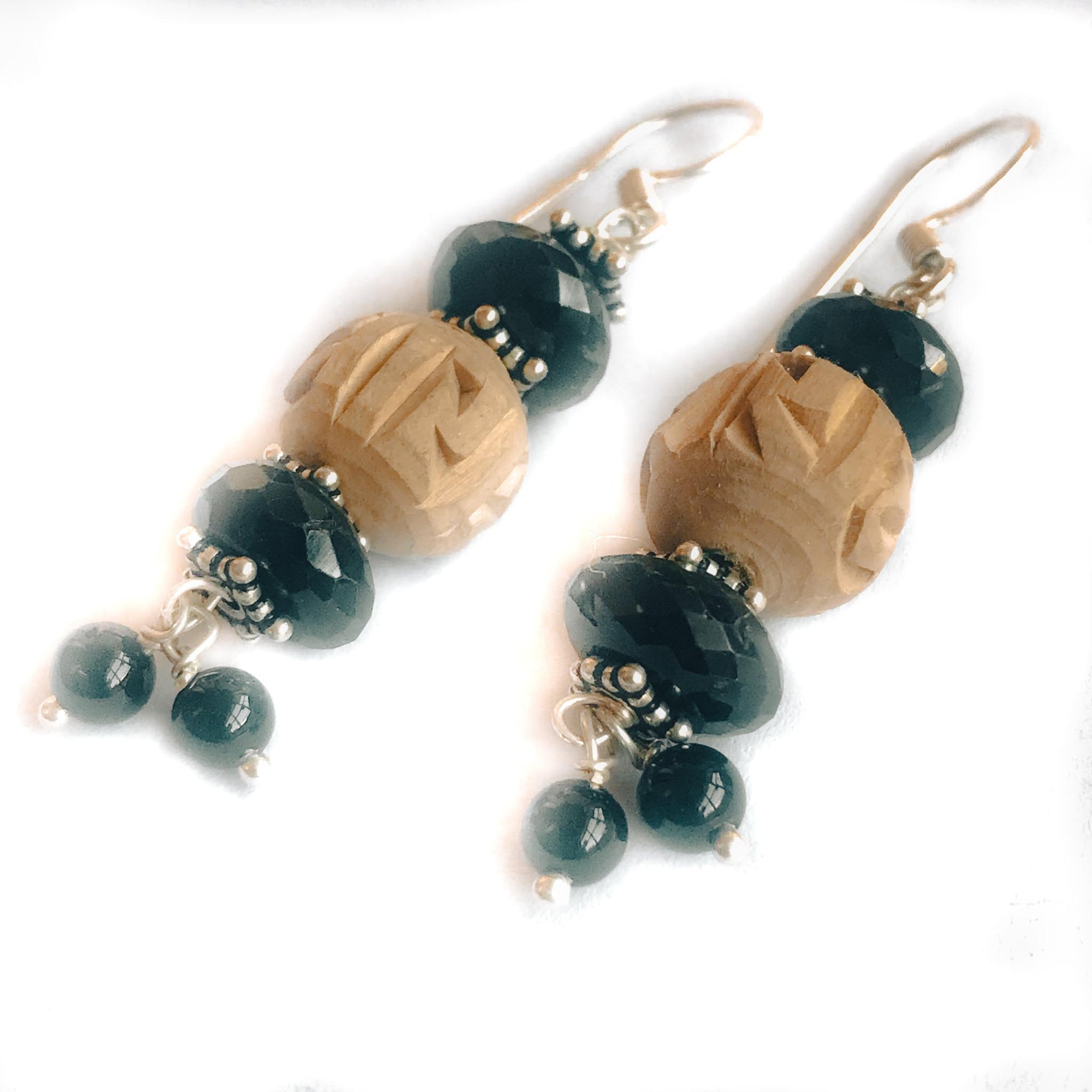Sterling Silver Tulsi and Black Onyx Dangle Earrings