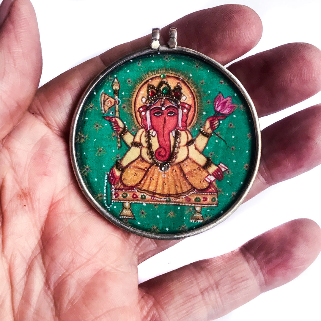 Miniature Painting of Ganesh Pendant