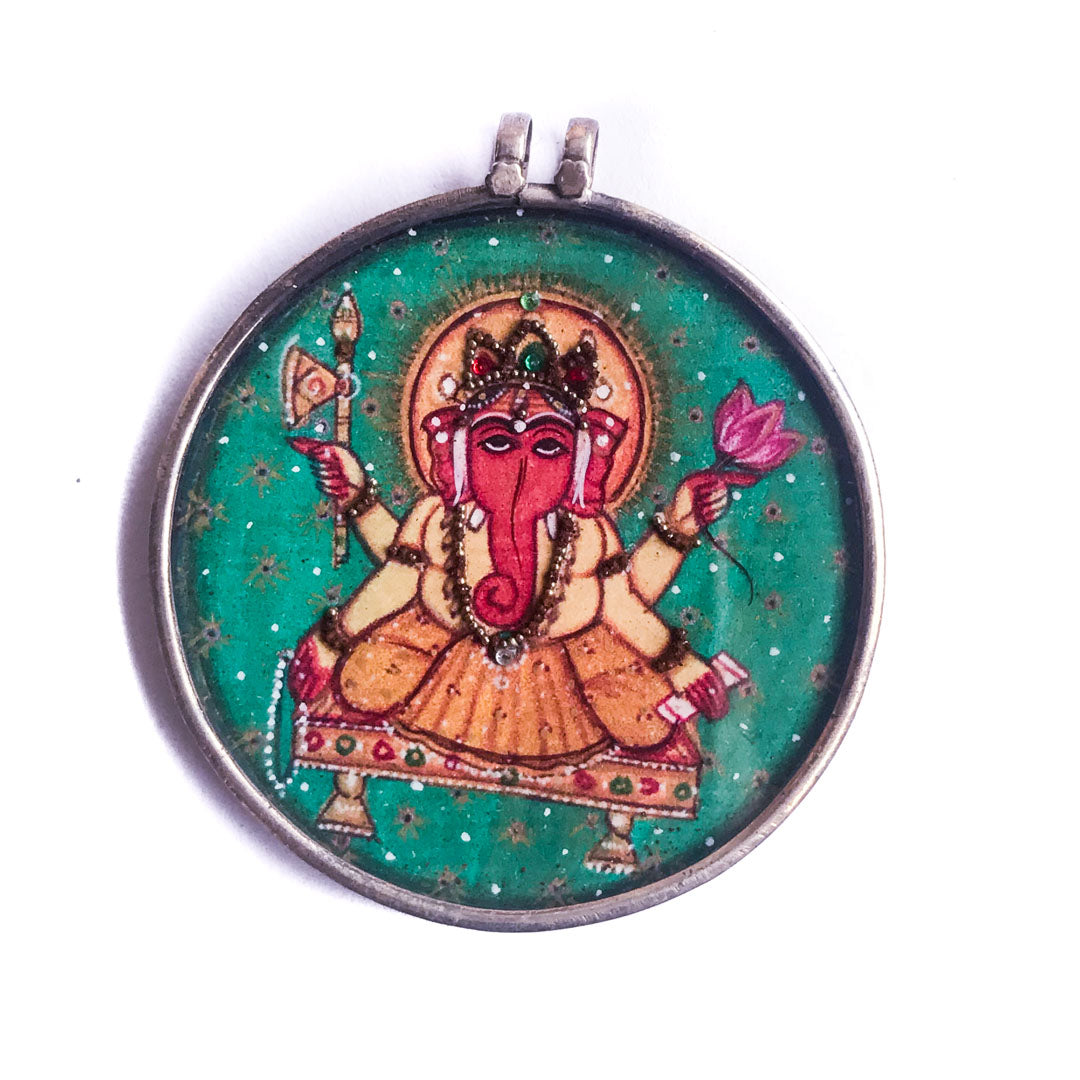Miniature Painting of Ganesh Pendant