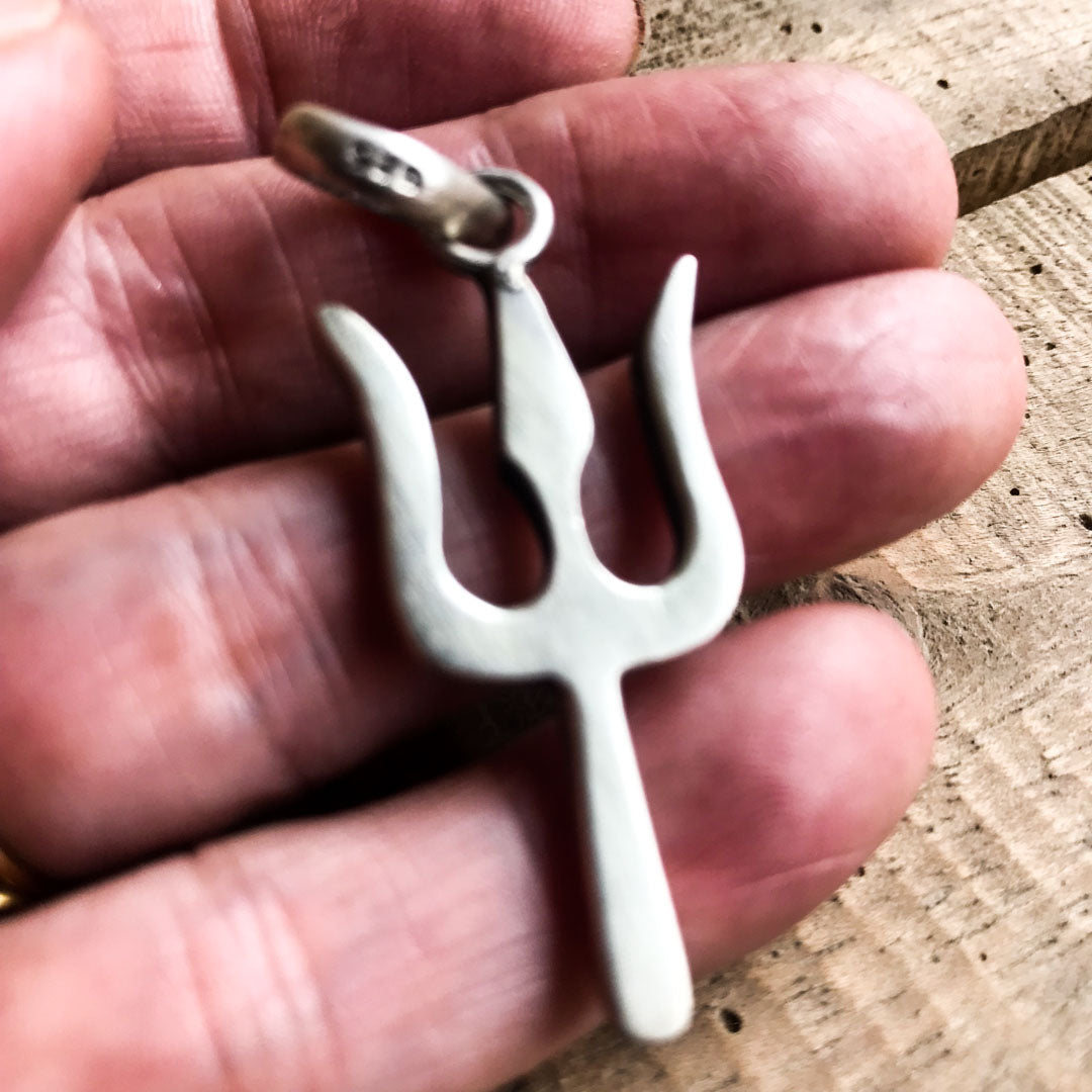 Shiva Trident Trishula Sterling Silver Pendant IndiOdyssey