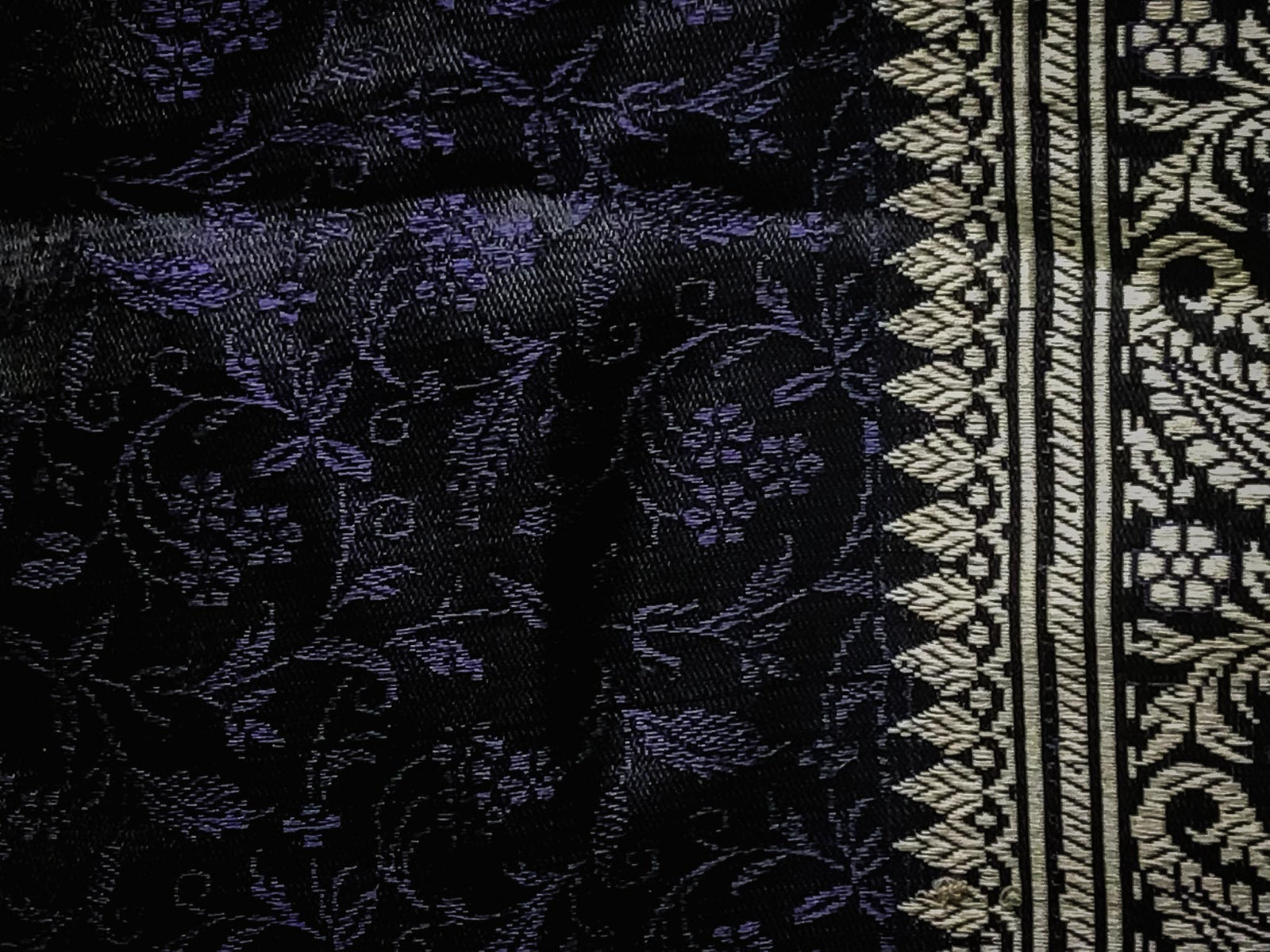 Banarasi Brocade Narrow Silk Shawl - Midnight