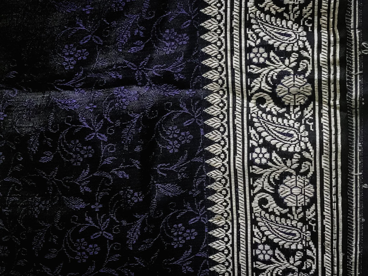 Banarasi Brocade Narrow Silk Shawl - Midnight