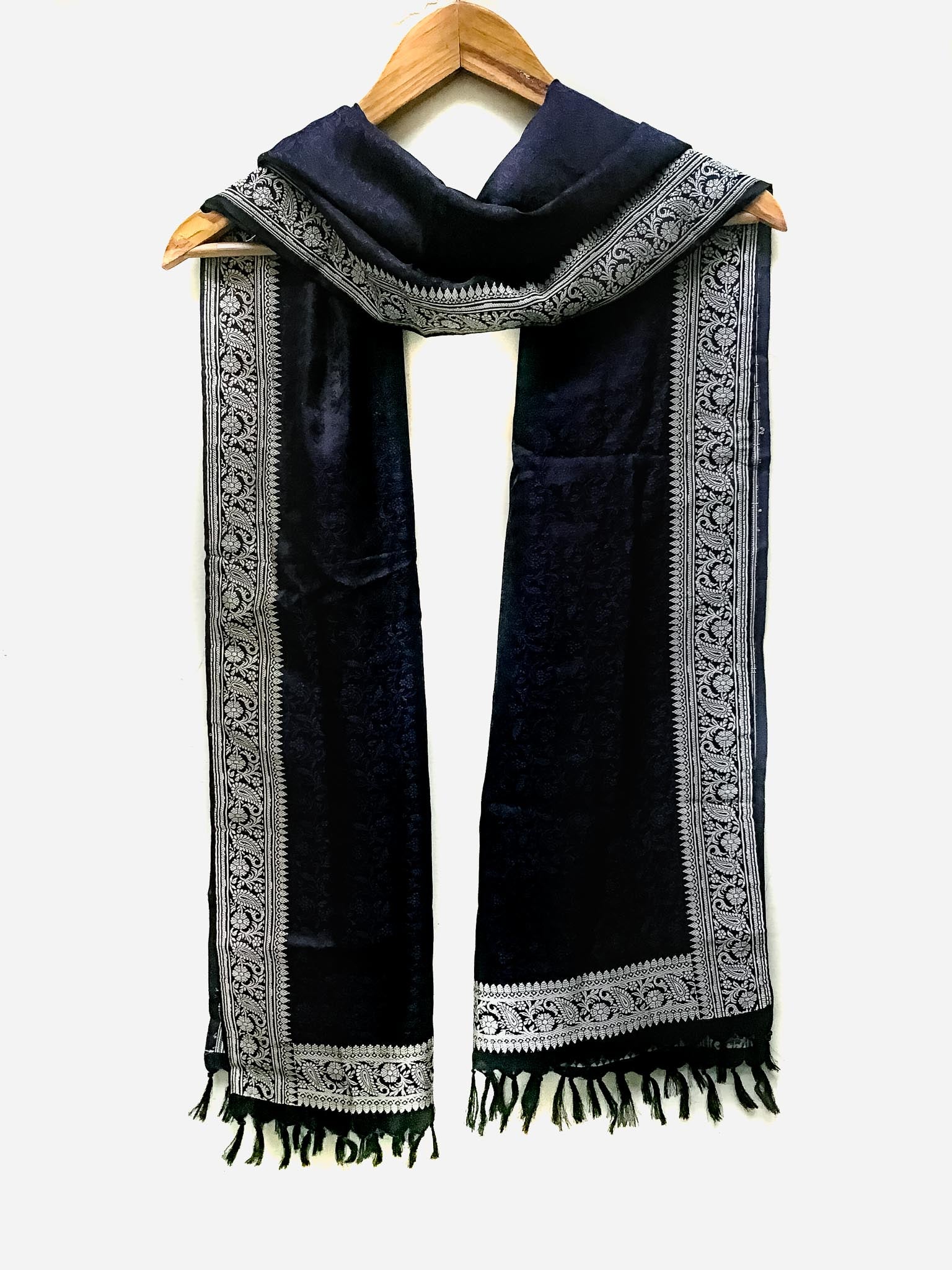 Banarasi Brocade Narrow Silk Shawl - Midnight