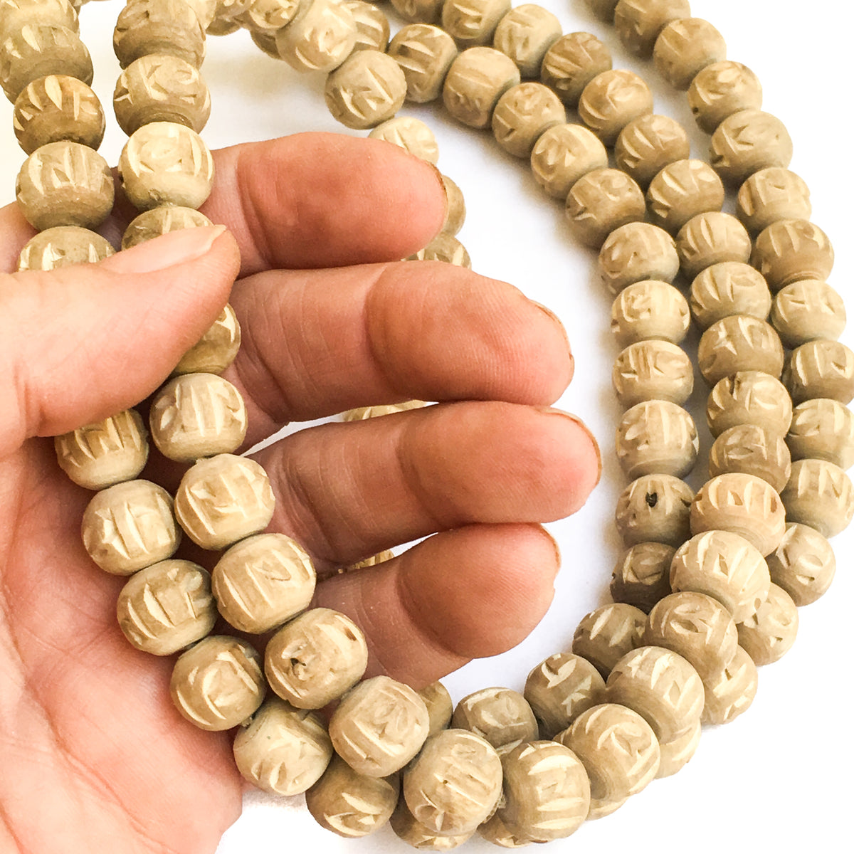 Radha Round Tulsi Beads 108pcs Hand Carved Vrindavan Tulsi