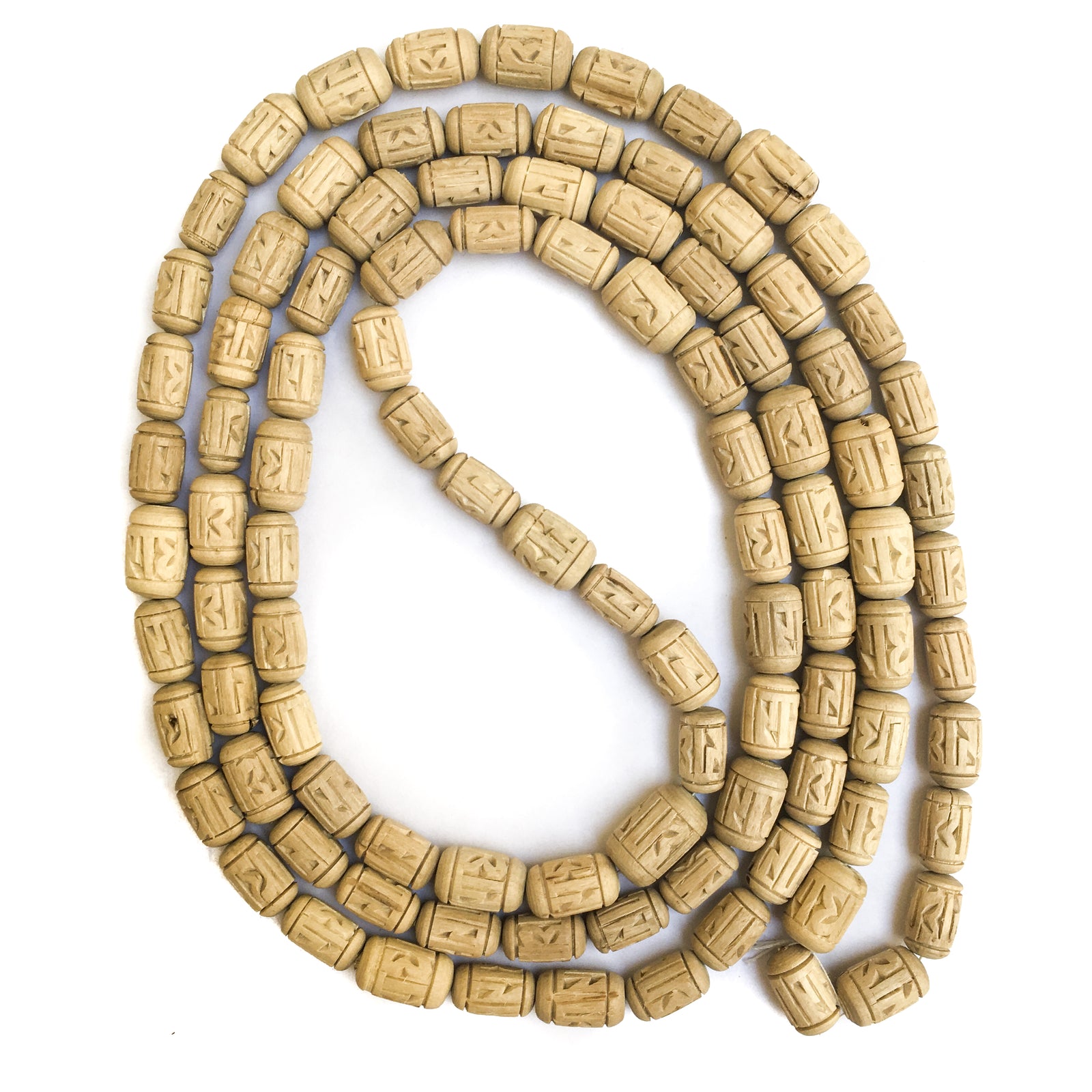 Radha Tulsi Tulasi Barrel Beads 100pcs Handcarved Vrindavan by IndiOdyssey