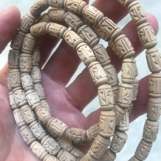 Radha Tulsi Tulasi Barrel Beads 100pcs Handcarved Vrindavan by IndiOdyssey