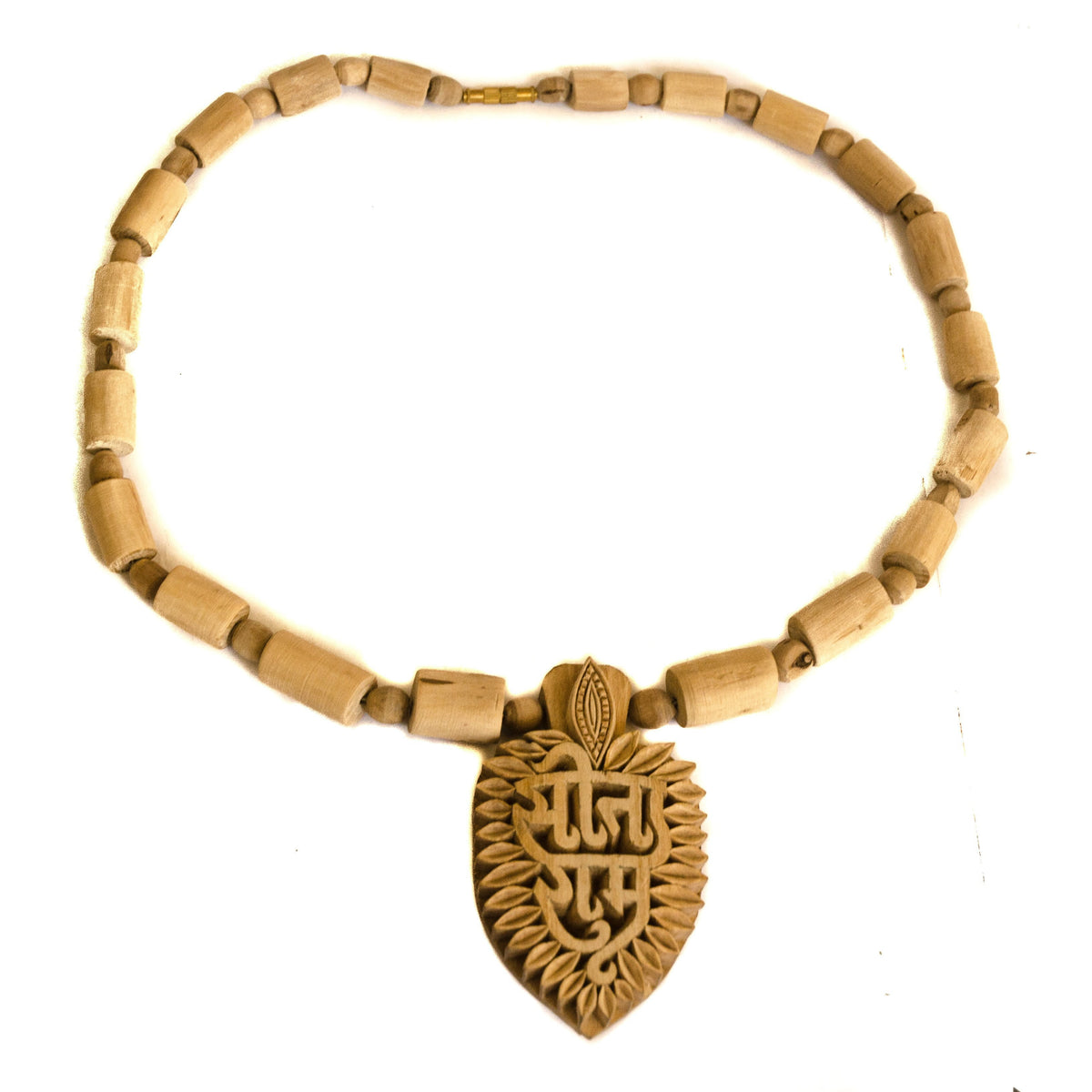 Carved Tulsi Sita Ram Sri Ram Pendant Necklace