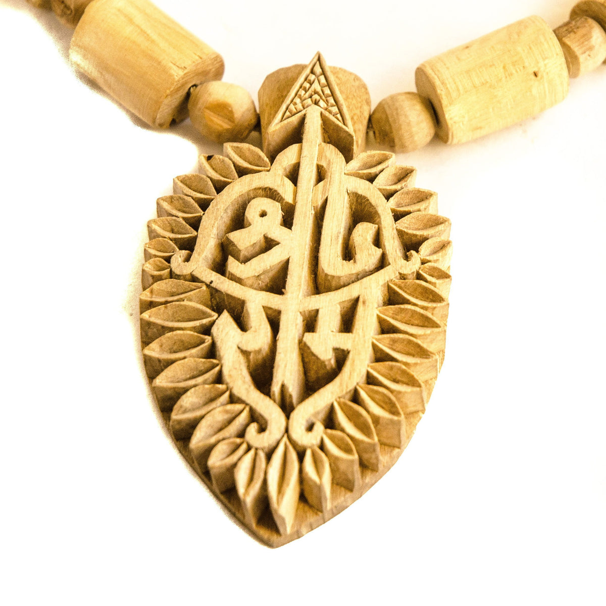 Carved Tulsi Sita Ram Sri Ram Pendant Necklace
