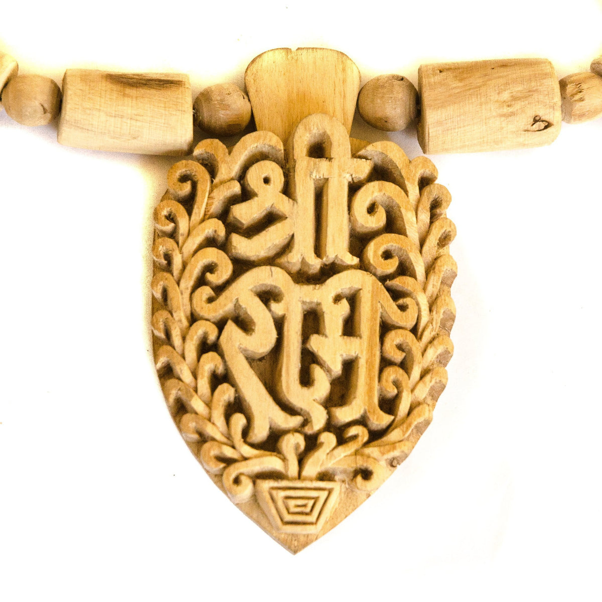 Large Intricately Carved Tulsi Sita Ram Sri Ram Pendant Necklace