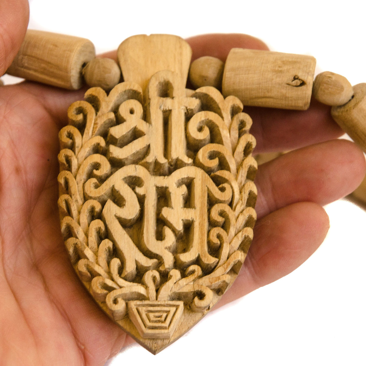 Carved Tulsi Sita Ram Sri Ram Pendant Necklace
