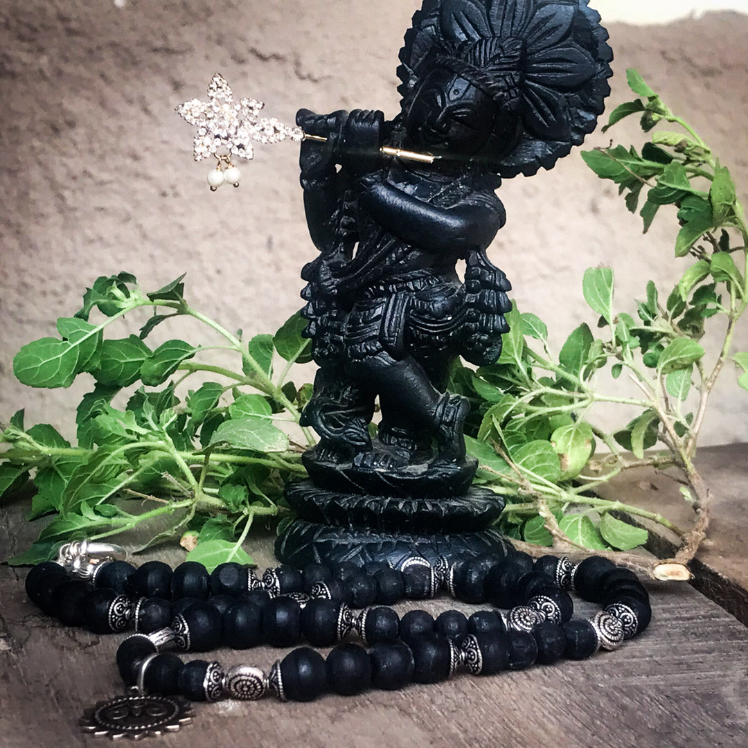 Black Tulasi Jagannath Kanthi Necklace Sterling Silver