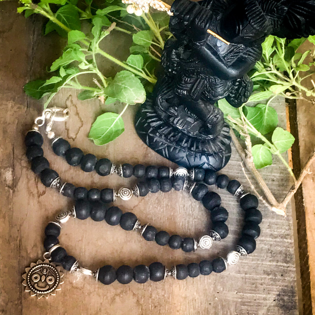 Black Tulasi Jagannath Kanthi Necklace Sterling Silver