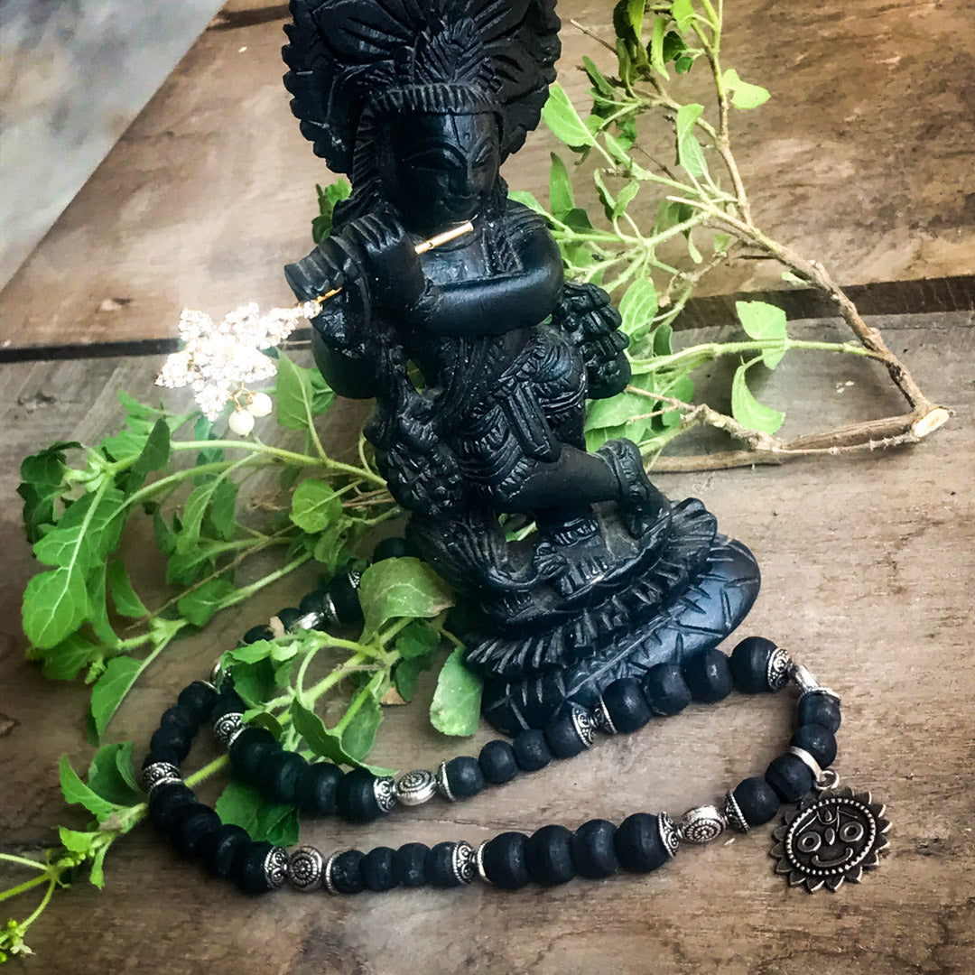 Black Tulasi Jagannath Kanthi Necklace Sterling Silver