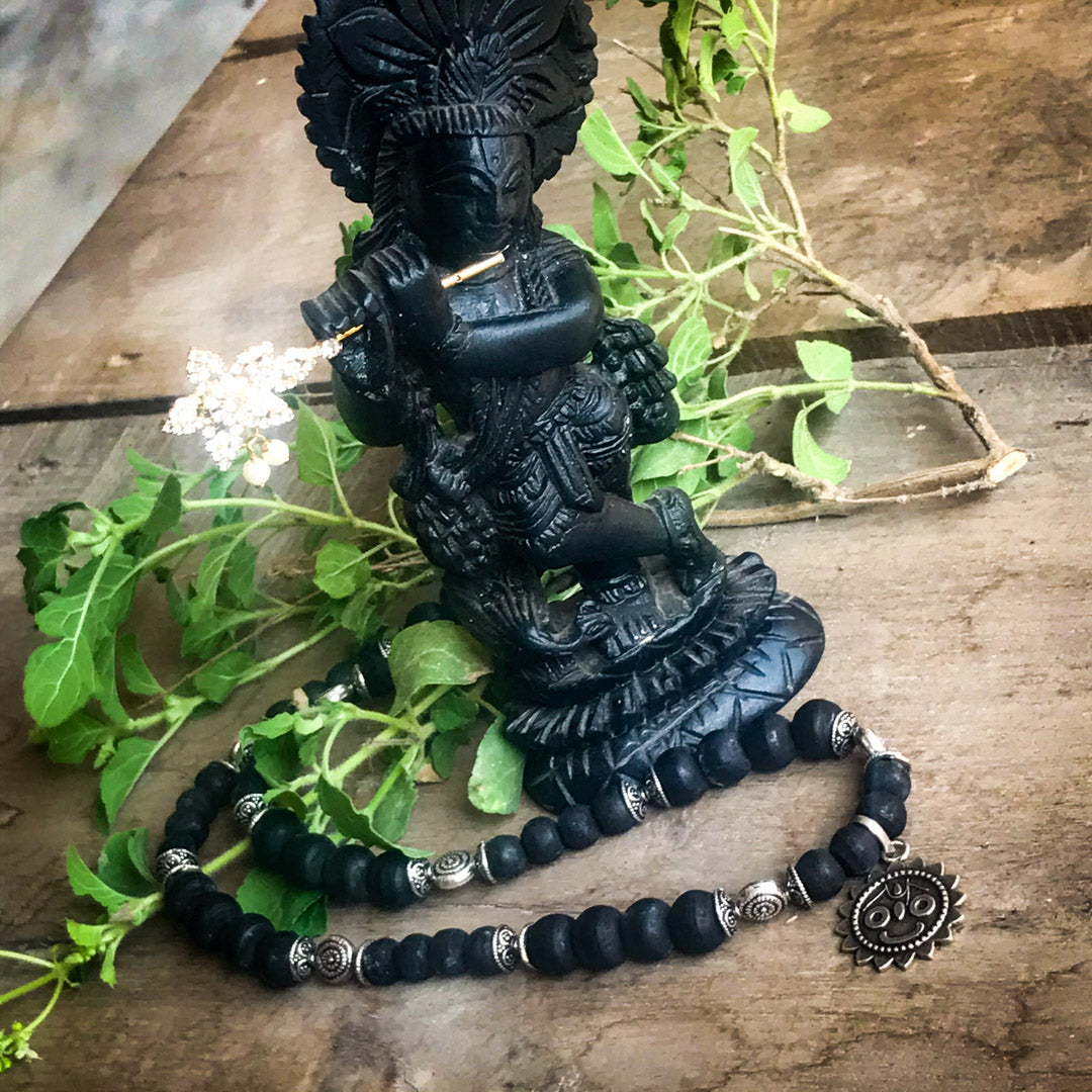 Black Tulasi Jagannath Kanthi Necklace Sterling Silver