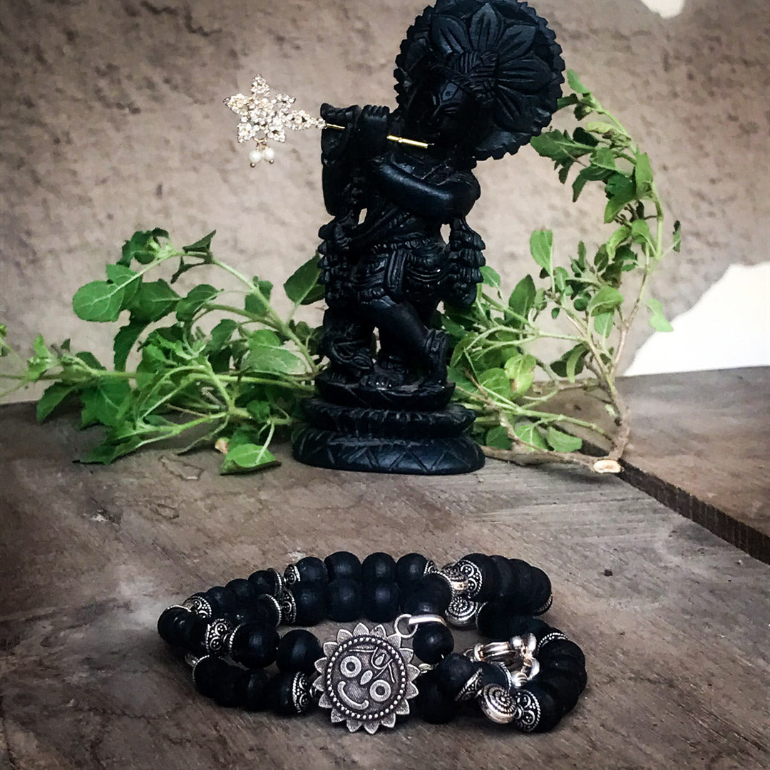 Black Tulasi Jagannath Kanthi Necklace Sterling Silver