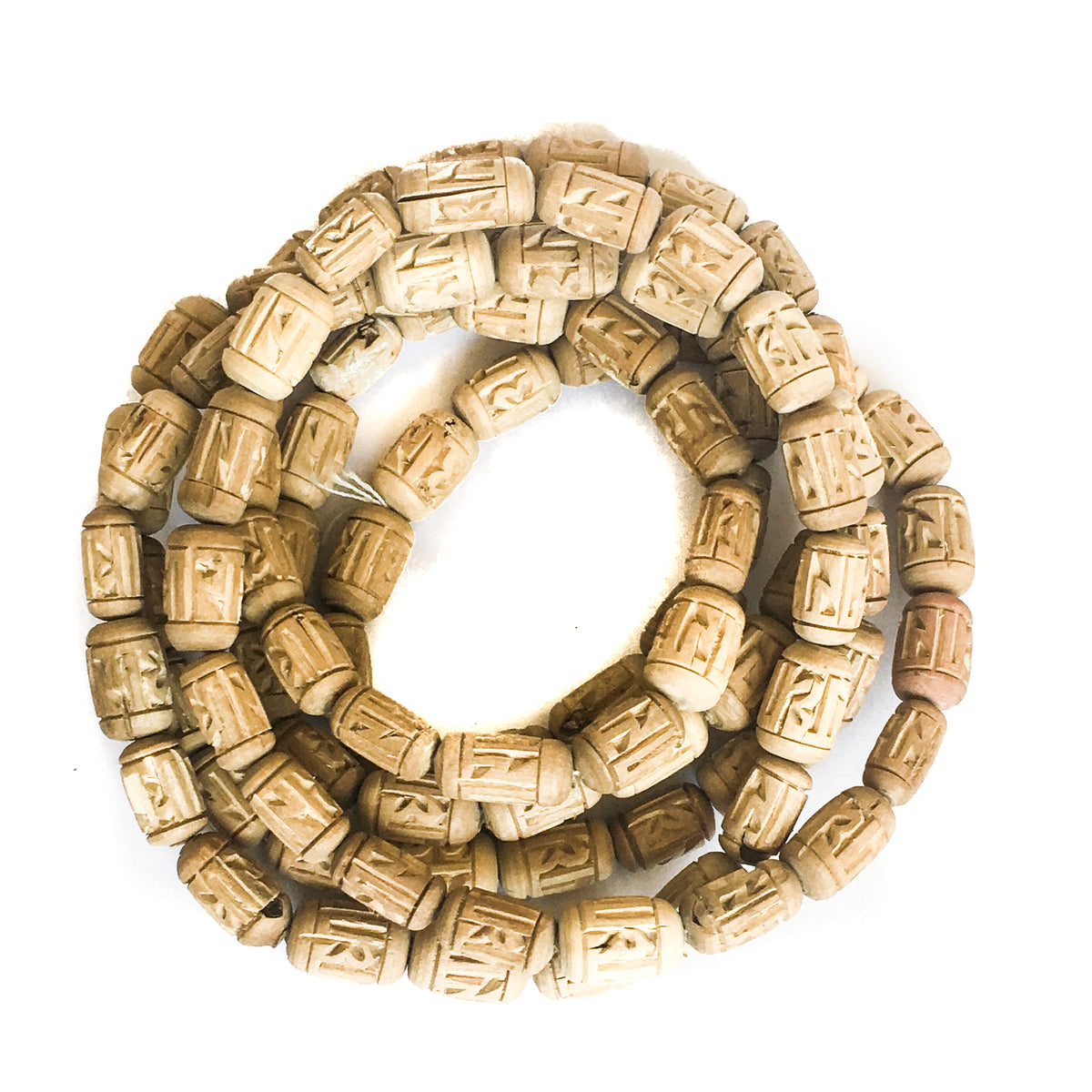 Radha Tulsi Tulasi Barrel Beads 100pcs Handcarved Vrindavan by IndiOdyssey