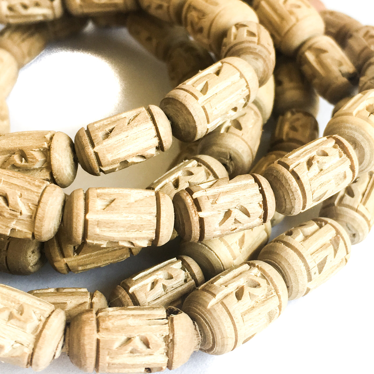 Radha Tulsi Tulasi Barrel Beads 100pcs Handcarved Vrindavan by IndiOdyssey