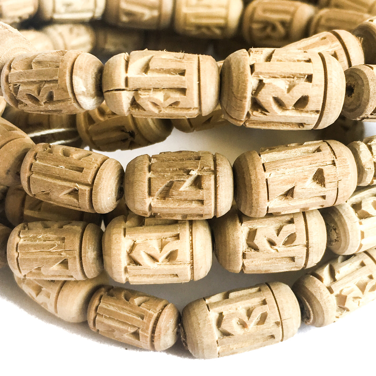 Radha Tulsi Tulasi Barrel Beads 100pcs Handcarved Vrindavan by IndiOdyssey