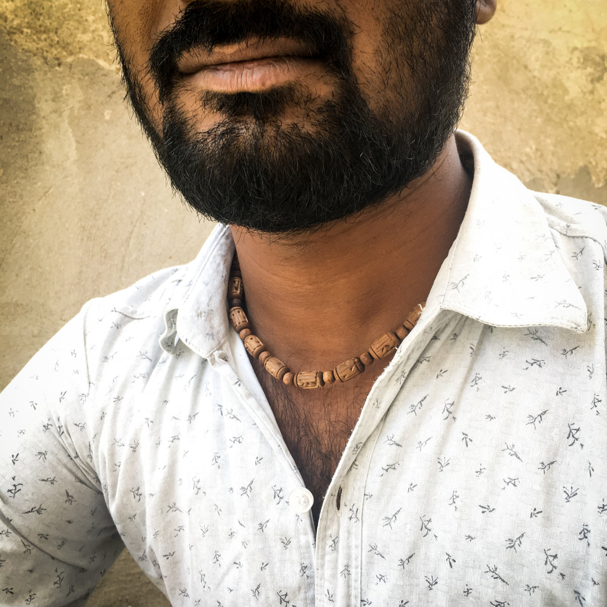 Ghee Stained Tulsi Kanthi mala necklace by IndiOdyssey