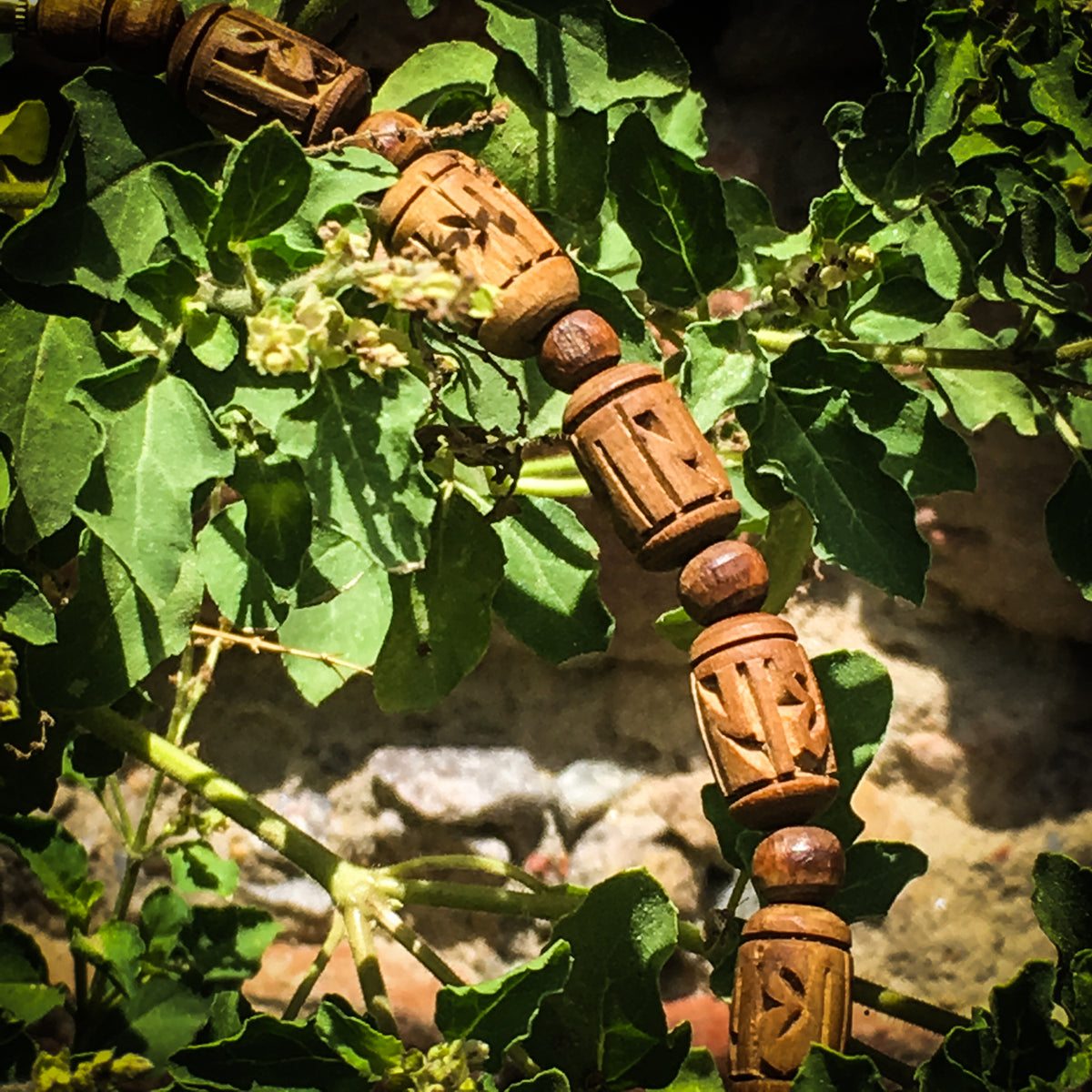 Ghee Stained Tulsi Kanthi mala necklace by IndiOdyssey