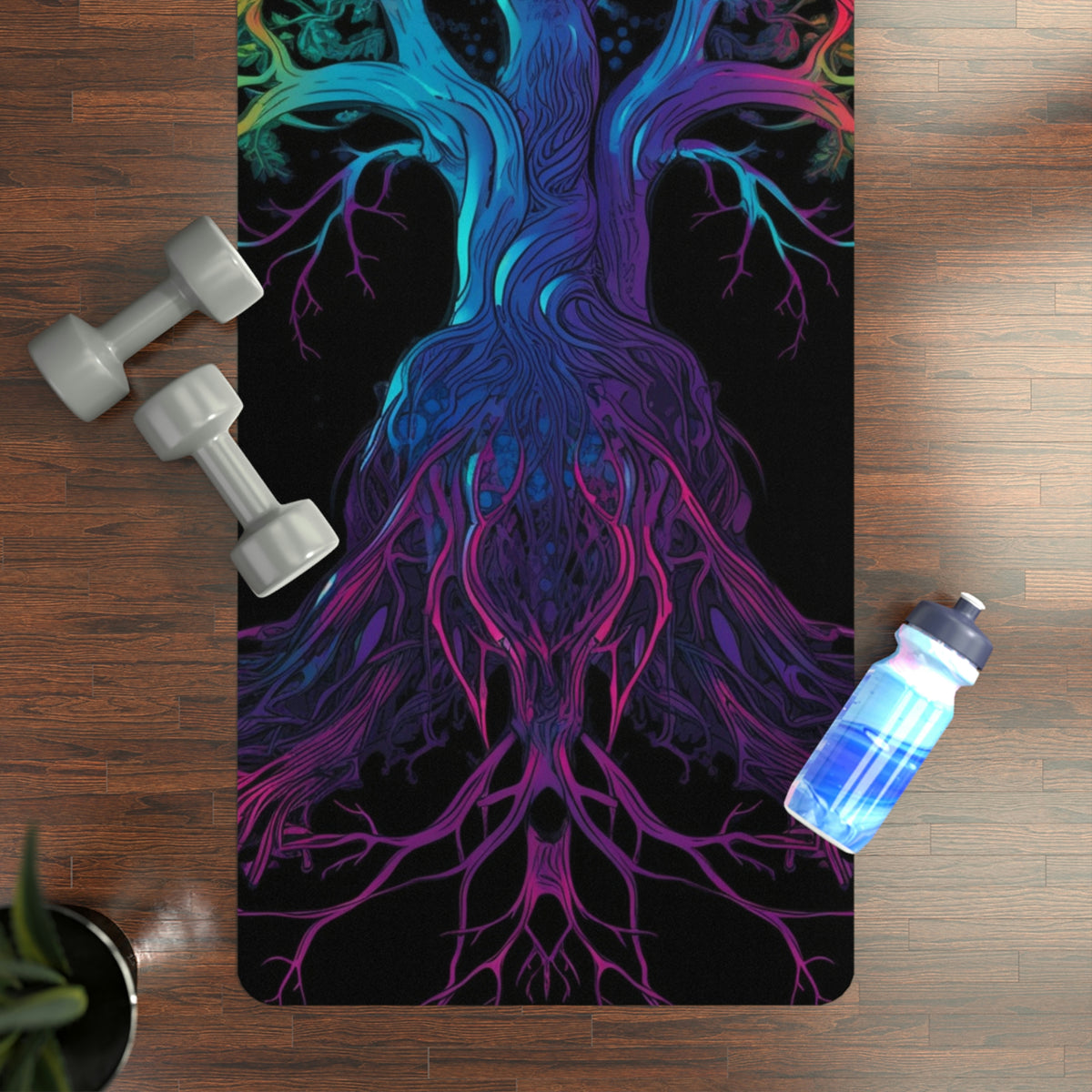 Neon Tree of Life Rubber Yoga Mat by IndiOdyssey