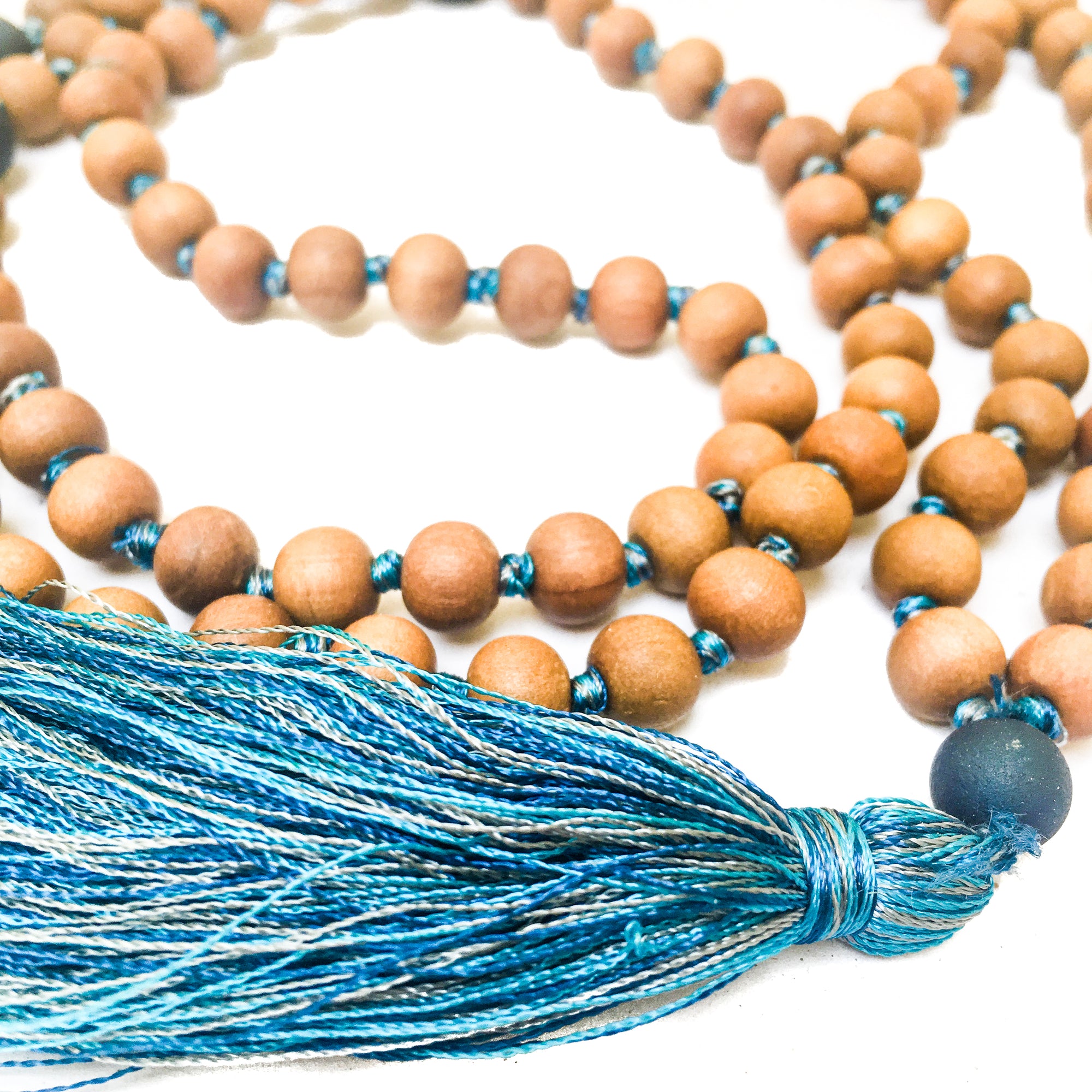 Sandalwood and Druze Marker Beads 108 Mala 8mm Sandalwood beadsHand-knotted with silk threads
