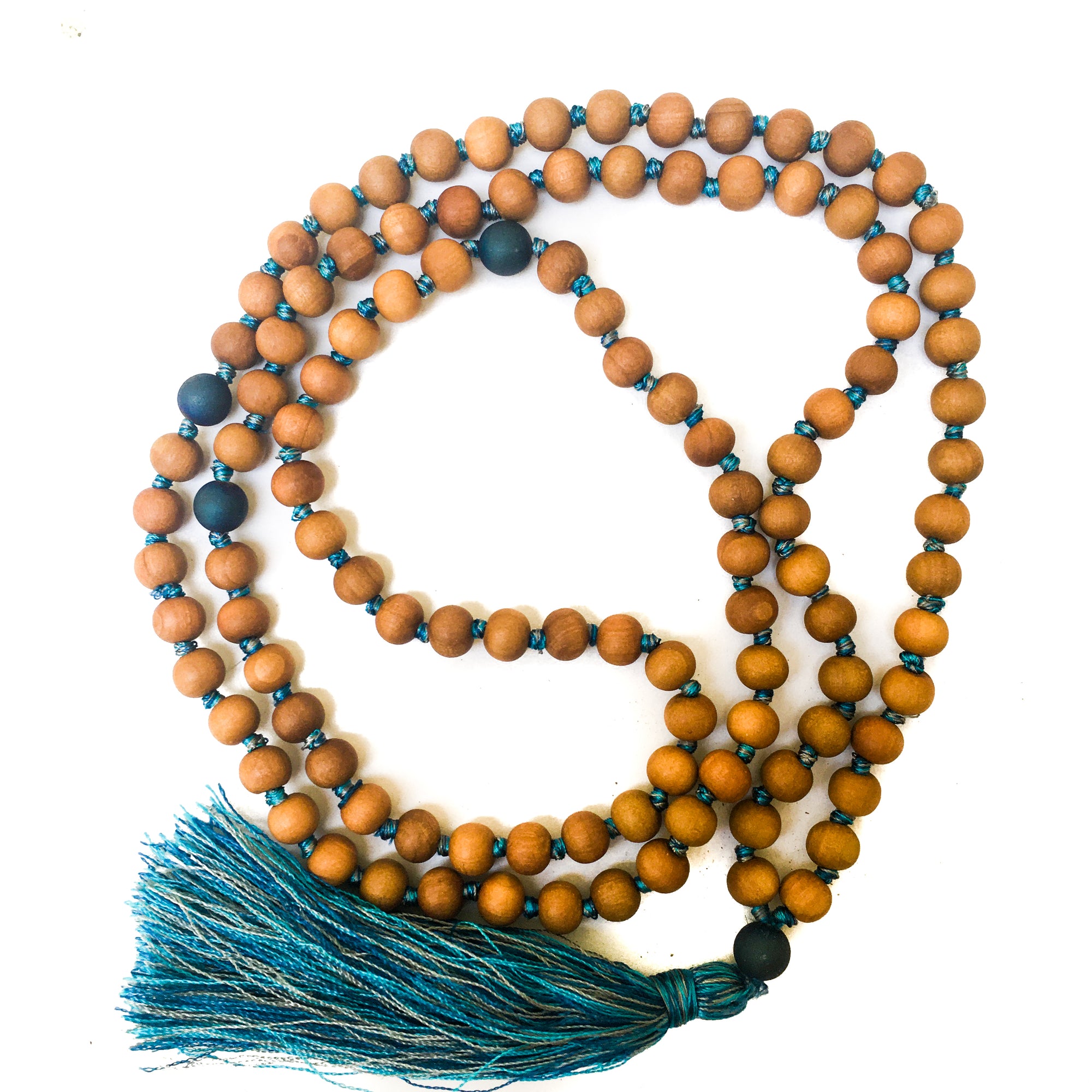 Sandalwood and Druze Marker Beads 108 Mala 8mm Sandalwood beadsHand-knotted with silk threads