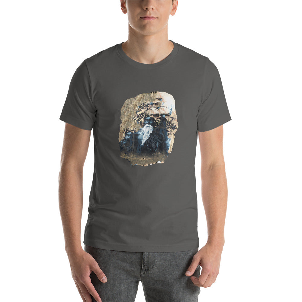 Short-Sleeve Unisex T-Shirt with Babaji Graffiti from Beatles Ashram Cathedral, Rishikesh, India