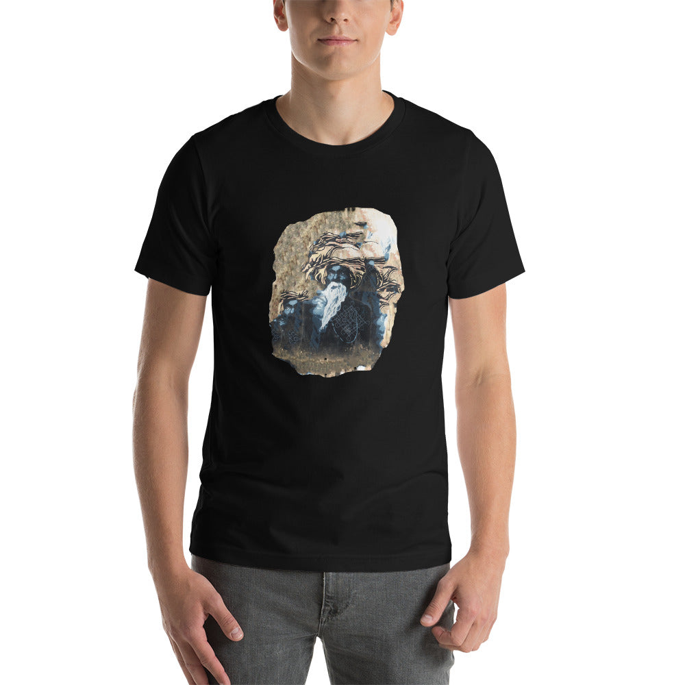 Short-Sleeve Unisex T-Shirt with Babaji Graffiti from Beatles Ashram Cathedral, Rishikesh, India