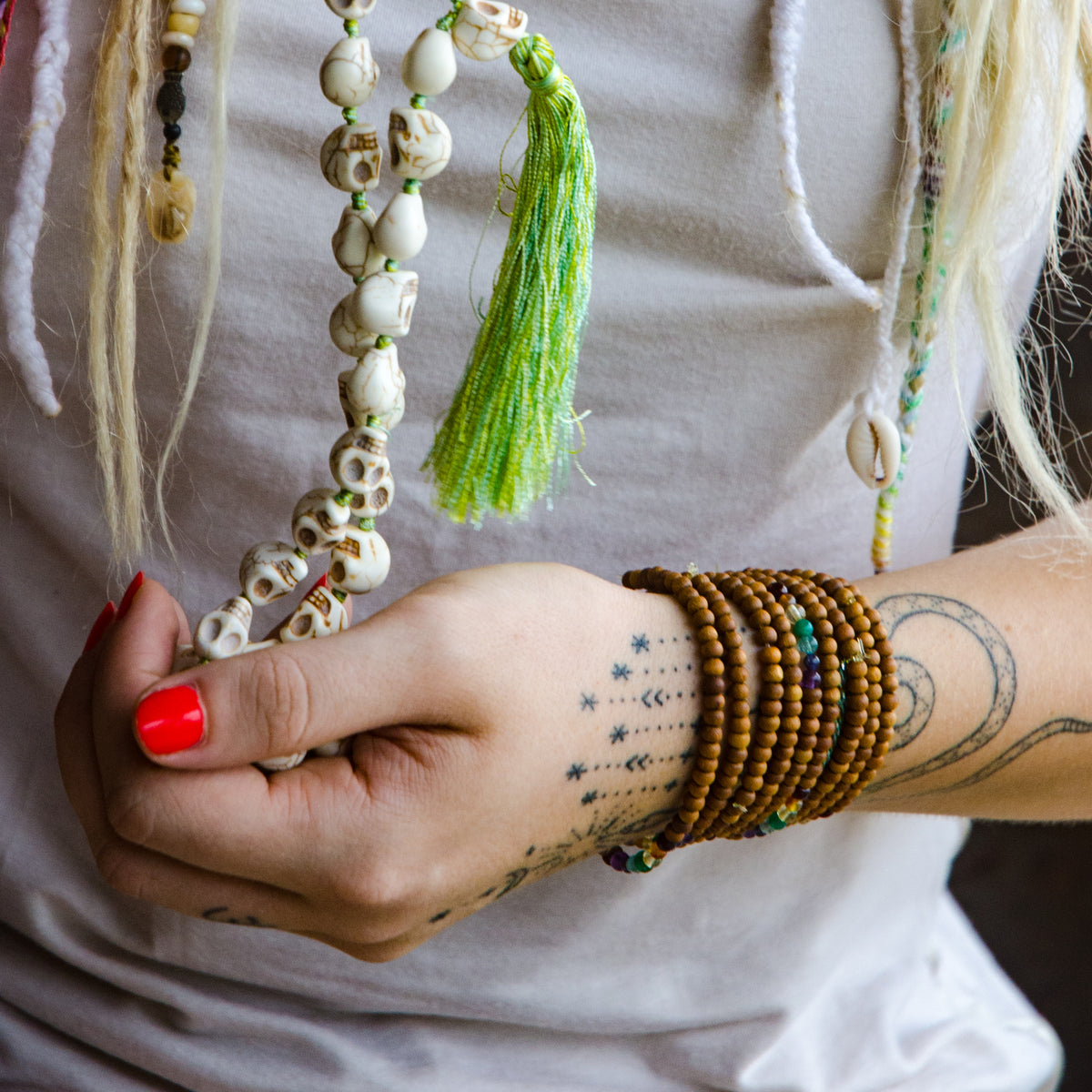 Trio of Sandalwood &amp; 7-Chakra Gemstone Bracelets