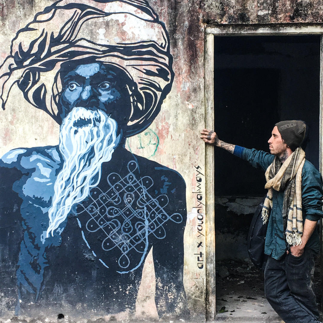 Short-Sleeve Unisex T-Shirt with Babaji Graffiti from Beatles Ashram Cathedral, Rishikesh, India