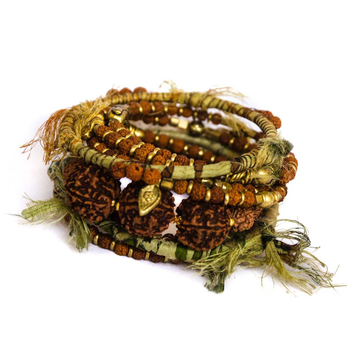 Rudraksha and Brass Stacking 5 pcs